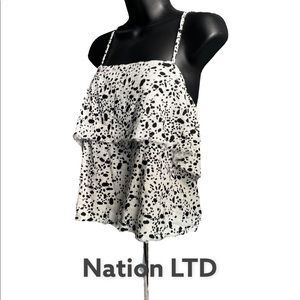Nation LTD Tiered Organic Cotton Camisole in Black&White Spotted NWT